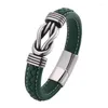 Pulseras con abalorios, joyería Punk para hombre, pulsera de cuero verde, gráfico de bobinado Irregular, cierre magnético de acero inoxidable, pulsera para hombre, regalos para hombre