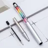 Pennor 10st/Lot grossistgåvor Pekskärm Rainbow Crystal Pen Glitter Färgglada skrivande metallbollspennor med anpassning