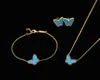 18K Gold Fashion Classic Sweet 4/Four Leaf Clover Butterfly Bransoletka Kolczyki Zestaw biżuterii