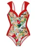 Women's Swimwear Fashion Colorblock Print Swimsuit Set One Piece Sexy V-Neck Contrasting Beach High Waist Monokini Bathing Suits 2023