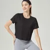 Lu Verano nueva ropa de yoga costura de malla punto horizontal estampado suelto transpirable corto blusa de cuello redondo camiseta de manga corta mujer