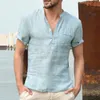 Chemises habillées pour hommes coton lin décontracté pour hommes basique classique chemise blanche mâle à manches courtes col montant respirant 230628