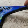 Dim DaveMustaine Megadet Rust In Peace Blue Flv V Guitare électrique Travail à la main Peinture Top GotohTuners Black Hardware Shark Fin Inlay