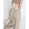 Women's Jeans Khaki Wide Leg Star Pocket Vintage Straight Pants High Waist Baggy Streetwear Casual Brown Denim Trouser Ladi