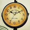 Väggklockor vintage dubbelsidig väggklocka järn tyst tyst Grand Central Station Classic Art Clock Home Garden Coffee Bar Decoration 230628