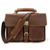 Aktentaschen Vintage Echtes Leder Männer Aktentasche Fit 14 Zoll Laptop Business Handtasche Kuh Doppelschicht Messenger Bag PC Arbeitstasche