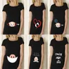 Maternity Tops Tees Black Pregnancy Shirt Maternity Cute Print Baby O-Neck Short Sleeve T-shirt Pregnant Tops Mom Clothes Baby Announcment Tshirt 230628