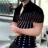 Erkek Casual Gömlek Yaz Camisas De Hombre Moda Büyük Boy Turn-Aşağı Yaka Düğmeli Gömlek Çizgili Baskı Kısa Kollu Üstler