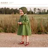 16190 Kız Bebek Pamuk Keten Elbise Çocuklar Uzun Kollu Ruffles O-Boyun Prenses Çocuk Elbiseleri Tops