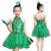 Sahne Giyim Bling Kız Latin Giyim Çocuklar Peçe Elbiseler Öğrenciler Yeşil Tutuş Payetli Hediye Çiçekler Ile Kostümleri Gerçekleştirmek