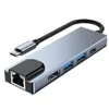 5 in 1 USBタイプCからHDTV 4KハブUSB3.0ギガビット100MイーサネットRJ45 LAN 100W PDアダプター用PROドッキングステーション充電器