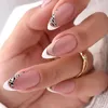 False Nails 24Pcs 아몬드 모양의 네일 팁에 프랑스어 분리형 프레스 스파클링 스트라이프 디자인 웨어러블 타원형 가짜