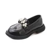 Sneakers Spring Autumn Kids Leather Shoes Korean Style Fashion Girls Pearls Casual Princess Soft Loafers Simple Children Black 230628