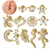 Navel Bell Button Rings Acciaio all'ingrosso Placcatura in oro Labret Crystal CZ Helix Tragus Cartilagine Ear Studs Punk Filo interno Piercing Gioielli 230628