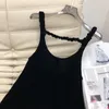 Повседневные платья Элегантное сладкое женское короткое сплошное шелковое бархатное длинное платье на бретельках с открытой спиной Черное
