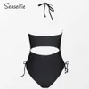 ملابس السباحة SEASELFIE أسود قطع الرسن قطعة واحدة ملابس السباحة للنساء مثير الرباط Monokini ملابس السباحة 2023 الشاطئ ثوب السباحة بحر HKD230628