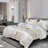 Bedding sets Luxury White Embroidery Egyptian Cotton Set Satin Smooth Duvet Cover Flat Fitted Sheet Pillowcases 4 6 10Pcs 230628