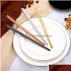 Chopsticks Square rostfritt stål titanguld sushi hashi colorf återanvändbar hållbar ekovänlig bordsartiklar JK2007XB Drop Delivery Ho DHM6Z