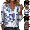 Женские блузки Женские рубашки с v-образным вырезом Повседневная рубашка с рукавом 7 точек Большая блузка с абстрактным цветочным рисунком Уличная одежда Базовые майки