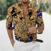 男性のドレスシャツハワイアンバロックの男性3D長袖ビーチvネック特大のトップスティーブラウスHomme Summer Clothing230629