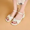 Sandali Open Toe Low Donna Pelle Soft Clear Heels Cross-Shoes Suit Donna Beige All-Fiammifero Large Size 2023 Summer Peep Tacco basso