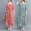 Temel Günlük Elbiseler 2023 Varış Baskı Çiçek Prairie Chic Vintage Yaz Elbise İnce Yumuşak Pamuk Keten Gevşek Kadın Bayan Çalışma 230628