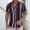 Erkek Gömlekler Hawaii Gömlek Erkekler Yaz Geometrik Şerit Baskı Kısa Kollu Düğme Bluz Üst Gevşek Rahat Nefes Erkek Giyim 230628