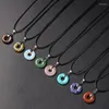 Pendant Necklaces Natural Green Aventurine Stone Peace Buckle Necklace Women Fashio Black Leather Rope Big Hole Sodalite Bead Charm Collar
