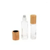 Bottiglie di stoccaggio 6 pezzi Rotolo da 10 ml su vetro per rullo di olio essenziale Contenitore ricaricabile con coperchio in bambù cosmetico
