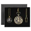 Zakhorloges Brons/Zilver/Zwart Fullmetal Alchemist Serie Horloge Sets Mannen Vrouwen Quartz Klok Vintage Hanger Ketting Geschenken