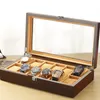 Boîtes à bijoux Boîte de montre en bois de luxe Cas Coffret en bois pur Affichage Montres Organisateur Armoire en verre noir Emballage 6 Sièges Stockage Homme 230628