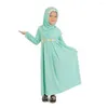 Fille Robes 1-6T Enfants Robe Hijab Ensembles Filles Musulmanes Abaya Foulard Eid Enfant Deux Pièces Costumes Islamique Ramadan Prière Kaftan Jilbab 2023
