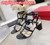 Designer Sandalen Vrouwen Zomer Lederen Studs Platform Sandaal 6cm Dikke Hoge Hakken Klinknagels Schoenen Echt Leer Dames Sexy feestschoenen Met Stofzakken