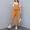 women's 2023 summer new Sportswear suit Fat sister mm westernized age reducing short sleeved trousers two-piece set ladies tracksuits