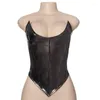 Women's Tanks Gtpdpllt Metallic Faux Leather Bandage Busiter Corset Tops Sexy Clubwear Clothes For Woman Trendy Summer Crop Top Women Vest