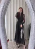 Nieuwe S-elf - Portret zwarte trekkoord lange mouw kanten paneel sexy jurk over knie onderkant lange jurk