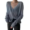 Women's Blouses Stylish V-neck Knitting Cardigan Thin Elastic Sunscreen Shirt Tops For Summer Long Sleeve Single-breasted Placket