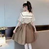 Girl Dresses Kids For Girls 2023 Fashion Medium and Big Children Knee Length Casual Sailor Collar Preppy Style Princess Dress