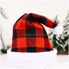 Party Hats Santa Claus Christmas Red Black Plaid Xmas Cap kort plysch med vit manschetter tyg noel hat dekoration jk2010xb drop deli dh9mu