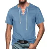 Men's T Shirts Fashionable And Comfortable V Neck Lace Up Tassel Shirt Pack Men For Tall