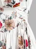 Basic Casual Dresses Ruched Bust Side Lace Up Flower Dress Floral Flare Square Neck Mini Women 230629