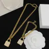 Necklace Shiny Diamond Lock Necklaces Thick Chain Golden Bracelets Crystal Pendant Locks Jewelry Sets With Box