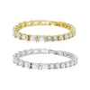 Bracelets porte-bonheur 5A zircon cubique blanc glacé Bling femmes bijoux géométrique demi-rond Rectangle CZ Bracelet de Tennis