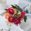 Fleurs décoratives belles Roses roses artificielles pour la maison mariage décoration de noël haute qualité automne Bouquet soie pivoine fausses plantes