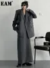 Deux pièces robe EAM demi-corps jupe gris rayé grande taille pièces costume revers manches longues femmes mode printemps automne 2023 1D 802 230629