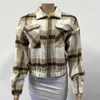 Chaquetas de mujer, abrigo de otoño para mujer, estampado a cuadros, bolsillos con solapa, cuello vuelto, solapa, cárdigan suave suelto, cremallera, contraste de Color, primavera, corto