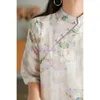 Ethnic Clothing 2023 Chinese Style Traditional Women Elegant Cotton Linen Cheongsam Dress Short Sleeve Floral Hanfu A Line Improved Qipao