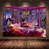 Night Neon City Street Canvas målning affisch 80s Illustration Fantasy Car AE86 Anime Art Wall Pictures For Boys Game Room Decor Home Decor No Frame W06