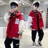 Jackor Spring Autumn Jackets Coat Boys Basketball Jacket Teen Barn Hooded Baseball Uniform Children Bomber Jacket 4 6 8 10 12 13 14 Y 230628