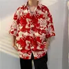 Men's Casual Shirts E-BAIHUI Red Vintage For Floral Men Print Japan Style Short Sleeve Blue Loose Summer Male Clothing Tops